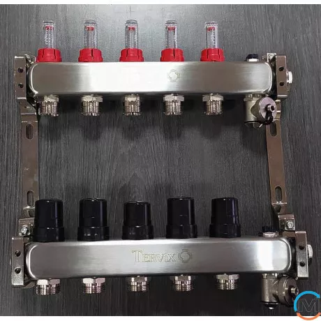 Коллектор Tervix Pro Line из нерж стали на 11 конт. с расходомерами краном маевского и сливным, Количество выходов: 11, фото , изображение 2