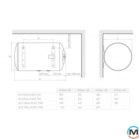 Электрический бойлер Tesy BILIGHT горизонтальный 81 л. - GCH 804430 B12 TSR, фото , изображение 6