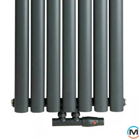 Радиатор Luxrad Oval Double 1700х410х88 (1420 Вт) подключение нижнее центр антрацит RAL7016, Цвет: Антрацит, фото , изображение 3