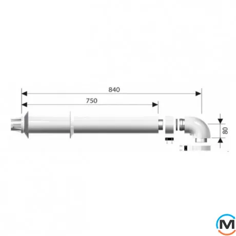 Комплект коаксіального димоходу Ariston 750 мм ø 60/100 з коліном для конвекційного котла, фото , зображення 2