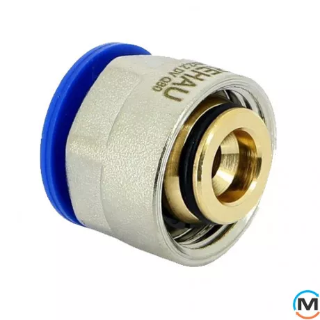 Резьбозатискне з'єднання Rehau Rautitan для труб flex/his/pink 16, Тип різьблення: Внутрішня, Діаметр різьблення: 3/4", Модифікація: для труб flex/his/pink 16, Діаметр (мм): 16, Робочий тиск (бар): 10, Матеріал: Латунь оцинкована, фото 