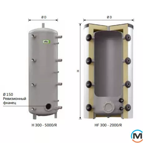 Буферна ємність Reflex HF/R з ревізійним фланцем 300 л., Об'єм (л): 300, фото , зображення 2