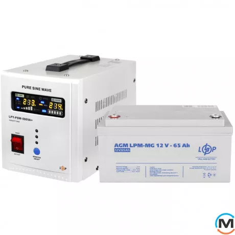 Комплект резервного питания для котла LogicPower 500 + мультигелевая батарея 900 Ватт, Мощность, VA/W: 500/350, Емкость, Ah: 65, фото 