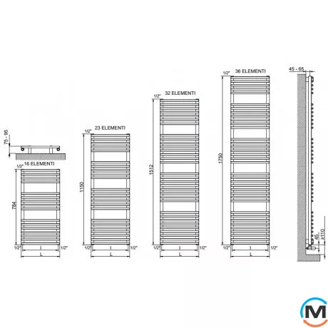 Полотенцесушитель CORDIVARI Leila 784 x 430 мм, Высота (мм): 784, Ширина (мм): 430, фото , изображение 2