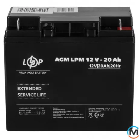 Акумулятор LogicPower AGM LPM 12V – 20 Ah, Ємність, Ah: 20, Номінальна напруга АКБ, V: 12, фото , зображення 4