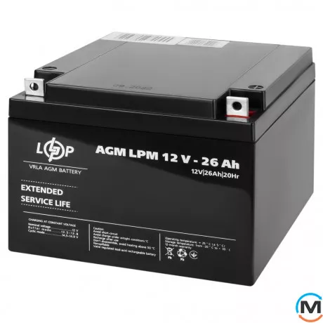 Акумулятор LogicPower AGM LPM 12V - 26 Ah, Ємність, Ah: 26, Номінальна напруга АКБ, V: 12, фото , зображення 2