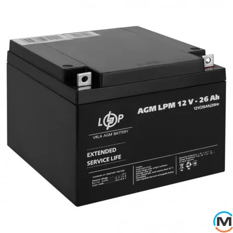 Акумулятор LogicPower AGM LPM 12V - 26 Ah, Ємність, Ah: 26, Номінальна напруга АКБ, V: 12, фото , зображення 3