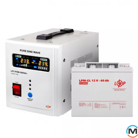 Комплект резервного живлення для котла LogicPower ДБЖ + гелева батарея (UPS 500 + АКБ GL 520W), фото 