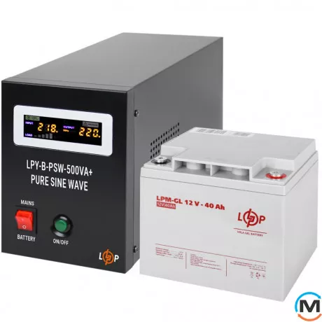 Комплект резервного живлення для котла LogicPower ДБЖ + гелева батарея (UPS B500 + АКБ GL 520W), фото 