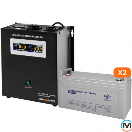Комплект резервного живлення LogicPower ДБЖ + мультигелева батарея (UPS W1500 + АКБ MG 3300W), фото 