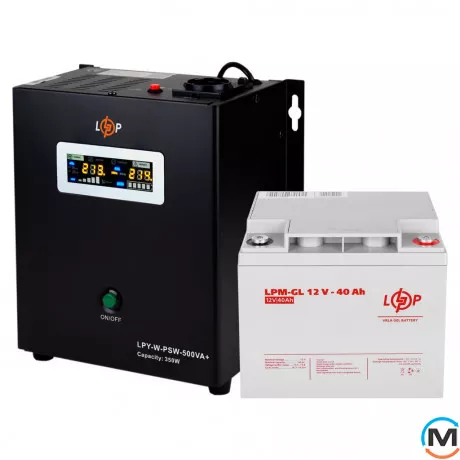 Комплект резервного живлення для котла LogicPower ДБЖ + гелева батарея (UPS W500 + АКБ GL 520W), фото 