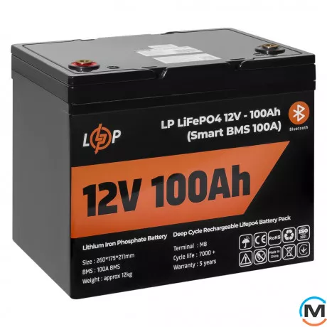 Аккумулятор LogicPower LiFePO4 12V (12,8V) - 100 Ah (1280Wh) (Smart BMS 100А) с BT пластик для ИБП, фото , изображение 4