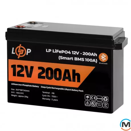 Аккумулятор LogicPower LiFePO4 12V (12,8V) - 200 Ah (2560Wh) (Smart BMS 100А) с BT пластик для ИБП, фото , изображение 3