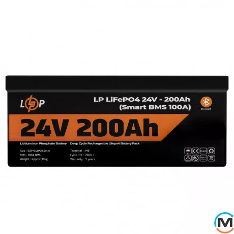 Акумулятор LogicPower LiFePO4 24V (25,6V) - 200 Ah (5120Wh) (Smart BMS 100А) з BT пластик для ДБЖ, фото , зображення 2