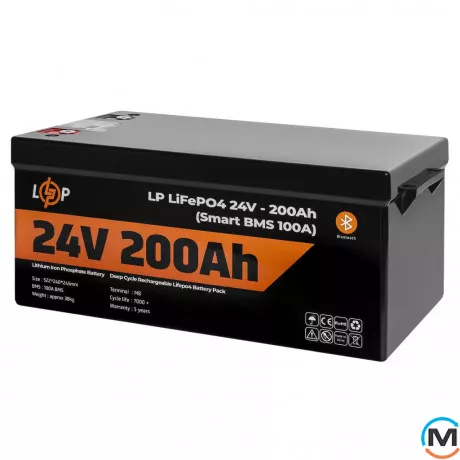 Акумулятор LogicPower LiFePO4 24V (25,6V) - 200 Ah (5120Wh) (Smart BMS 100А) з BT пластик для ДБЖ, фото , зображення 3