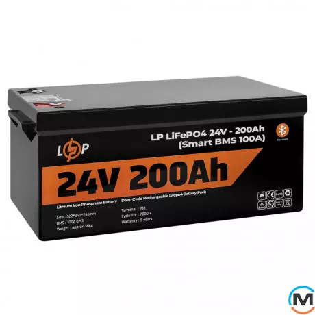 Акумулятор LogicPower LiFePO4 24V (25,6V) - 200 Ah (5120Wh) (Smart BMS 100А) з BT пластик для ДБЖ, фото , зображення 4