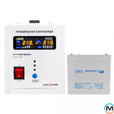 Комплект резервного питания для котла LogicPower ИБП + мультигелевая батарея (UPS 500 + АКБ MG 590W), фото 