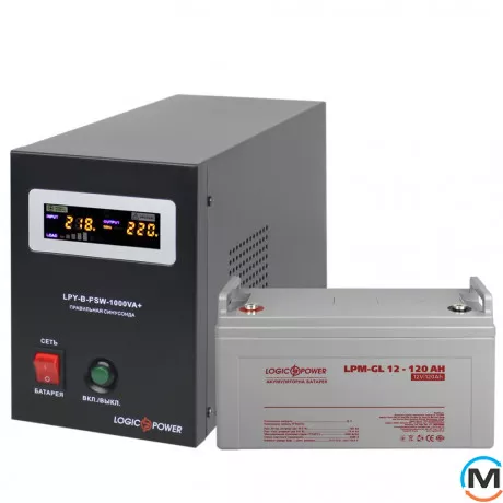 Комплект резервного живлення для котла LogicPower ДБЖ + гелева батарея (UPS B1000VA + АКБ GL 1440W), фото 