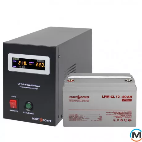 Комплект резервного живлення для котла LogicPower ДБЖ + гелева батарея (UPS B1000VA + АКБ GL 960W), фото , зображення 2