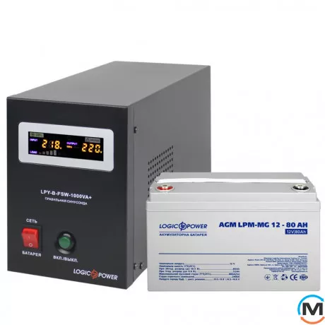 Комплект резервного питания для котла LogicPower ИБП + мультигелевая батарея (UPS B1000VA + АКБ MG 960W), фото 