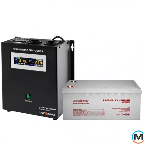 Комплект резервного живлення для котла LogicPower ДБЖ + гелева батарея (UPS W1000VA + АКБ GL 2700W), фото 