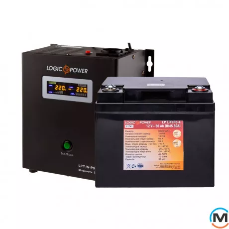 Комплект резервного живлення для котла LogicPower ДБЖ + літієва LiFePO4 батарея (UPS W500VA + АКБ LiFePO4 750W), фото 
