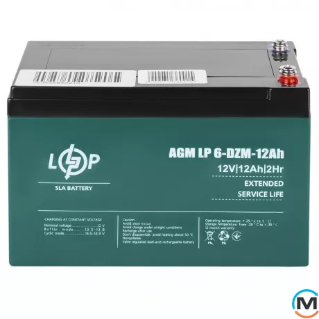 Тяговый свинцово-кислотный Аккумулятор LogicPower 6-DZM-12 Ah - под Болт М5, фото , изображение 2