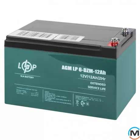 Тяговый свинцово-кислотный Аккумулятор LogicPower 6-DZM-12 Ah - под Болт М5, фото 