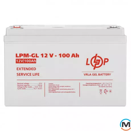 Акумулятор LogicPower гелевий LPM-GL 12V - 100 Ah, Ємність, Ah: 100, Номінальна напруга АКБ, V: 12, фото 