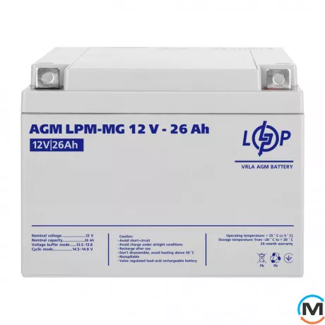 Аккумулятор LogicPower мультигелевый LPM-MG 12V - 26 Ah, Емкость, Ah: 26, Номинальное напряжение АКБ, V: 12, фото 