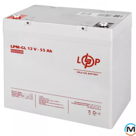 Акумулятор LogicPower гелевий LPM-GL 12V - 55 Ah, Ємність, Ah: 55, Номінальна напруга АКБ, V: 12, фото 