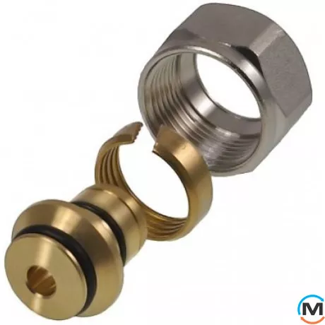З'єднання різьбове для труб Rehau Rautherm S 14, Тип різьблення: Внутрішня, Діаметр різьблення: 3/4", Модифікація: для труб Rehau Rautherm S 14, Діаметр (мм): 14, Робочий тиск (бар): 10, Матеріал: Латунь оцинкована, фото 