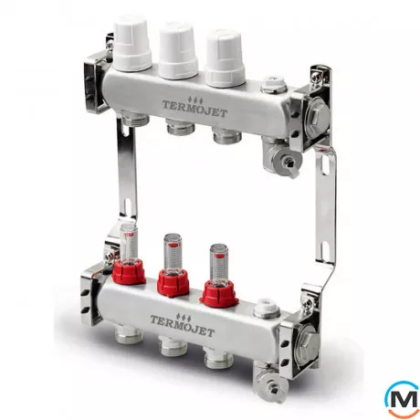 Колектор Termojet з витратомірами для теплої підлоги з нержавіючої сталі на 6 контурів, фото 