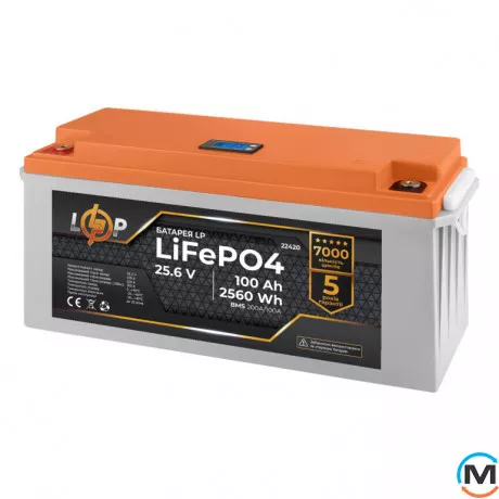 Акумулятор LogicPower LiFePO4 24V (25,6V) – 100 Ah (2560Wh) (BMS 200/100А) пластик LCD, фото , зображення 3