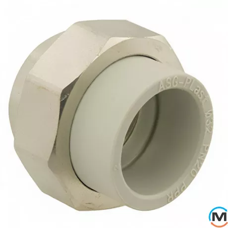 Американка ASG 20x1/2" вн. ППР (Сірий), Тип різьблення: Внутрішня, Діаметр різьблення: 1/2", Колір: Сірий, Діаметр (мм): 20, фото 