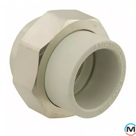 Американка ASG 25x3/4" вн. ППР (Сірий), Тип різьблення: Внутрішня, Діаметр різьблення: 3/4", Колір: Сірий, Діаметр (мм): 25, фото 