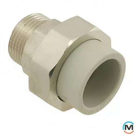 Американка ASG 20x1/2" зв. ППР (Сірий), Тип різьблення: Зовнішня, Діаметр різьблення: 1/2", Колір: Сірий, Діаметр (мм): 20, фото 