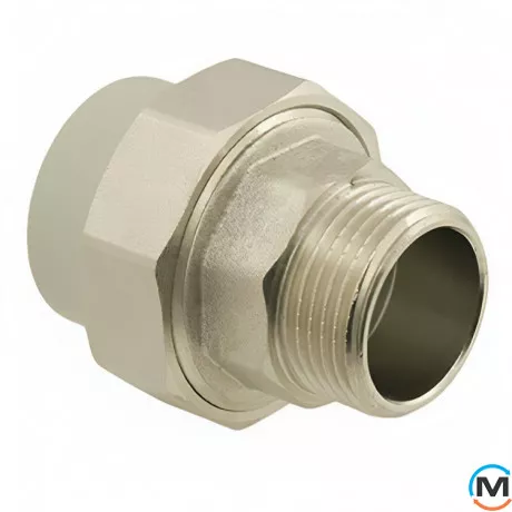 Американка ASG 25x3/4" зв. ППР (Сірий), Тип різьблення: Зовнішня, Діаметр різьблення: 3/4", Колір: Сірий, Діаметр (мм): 25, фото , зображення 2