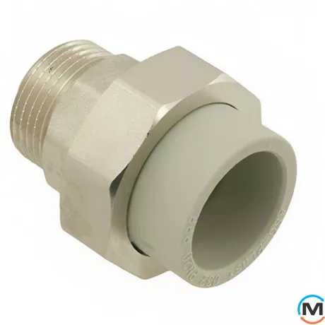 Американка ASG 25x3/4" зв. ППР (Сірий), Тип різьблення: Зовнішня, Діаметр різьблення: 3/4", Колір: Сірий, Діаметр (мм): 25, фото 