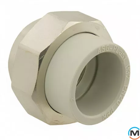 Американка ASG 32x1" вн. ППР (Сірий), Тип різьблення: Внутрішня, Діаметр різьблення: 1", Колір: Сірий, Діаметр (мм): 32, фото 