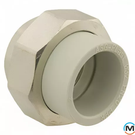 Американка ASG 40x5/4" вн. ППР (Сірий), Тип різьблення: Внутрішня, Діаметр різьблення: 5/4", Колір: Сірий, Діаметр (мм): 40, фото 