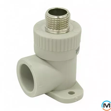 Настінне коліно із металом. різьбленням зовнішнім ASG 20x1/2 ППР (Сірий), Тип різьблення: Зовнішня, Діаметр різьблення: 1/2", Діаметр (мм): 20, фото 