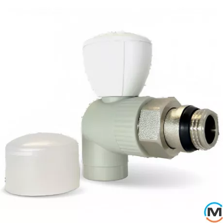 Кран радиаторный ППР (Серый) угловой 20х1/2" с резинкой ASG., фото 
