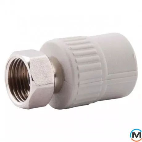 Муфта ППР (Сірий) з накидною гайкою 20х1/2" ASG, Діаметр різьблення: 1/2", Діаметр (мм): 20, фото 