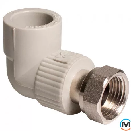 Коліно ППР (Сірий) з накидною гайкою металевий шток 25х3/4" ASG, Діаметр різьблення: 3/4", Колір: Сірий, Діаметр (мм): 25, фото 