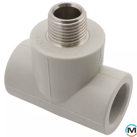 Трійник із металевим різьбленням зовнішній ASG 32х1" ППР (Сірий), Тип різьблення: Зовнішня, Діаметр різьблення: 1", Діаметр (мм): 32, фото 