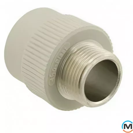 Муфта ППР ASG 25х3/4" ЗР (Білий), Тип різьблення: Зовнішня, Діаметр різьблення: 3/4", Діаметр (мм): 25, фото , зображення 2