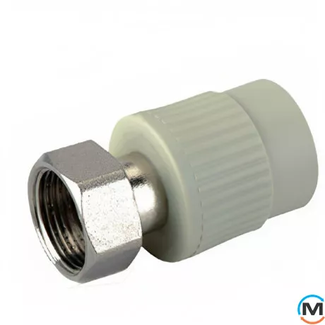 Патрубок с накидной гайкой ASG 25х1/2" ППР (Серый), Диаметр резьбы: 1/2", Диаметр (мм): 25, фото 