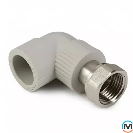 Коліно 90* перехід. пласт. з накид. гайкою ASG 25х1/2 ППР (Сірий), Діаметр різьблення: 1/2", Колір: Сірий, Діаметр (мм): 25, фото 