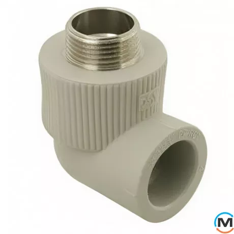 Коліно ASG із метал. зовнішнім різьбленням 20х1/2" ППР (Сірий), Тип різьблення: Зовнішня, Діаметр різьблення: 1/2", Діаметр (мм): 20, фото 